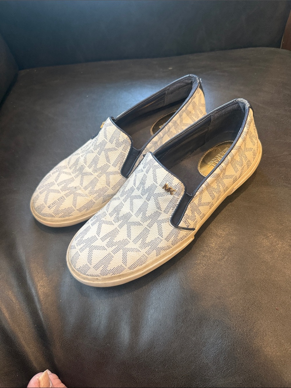 Michael Kors Cream and Black Logo Slip-On Flats